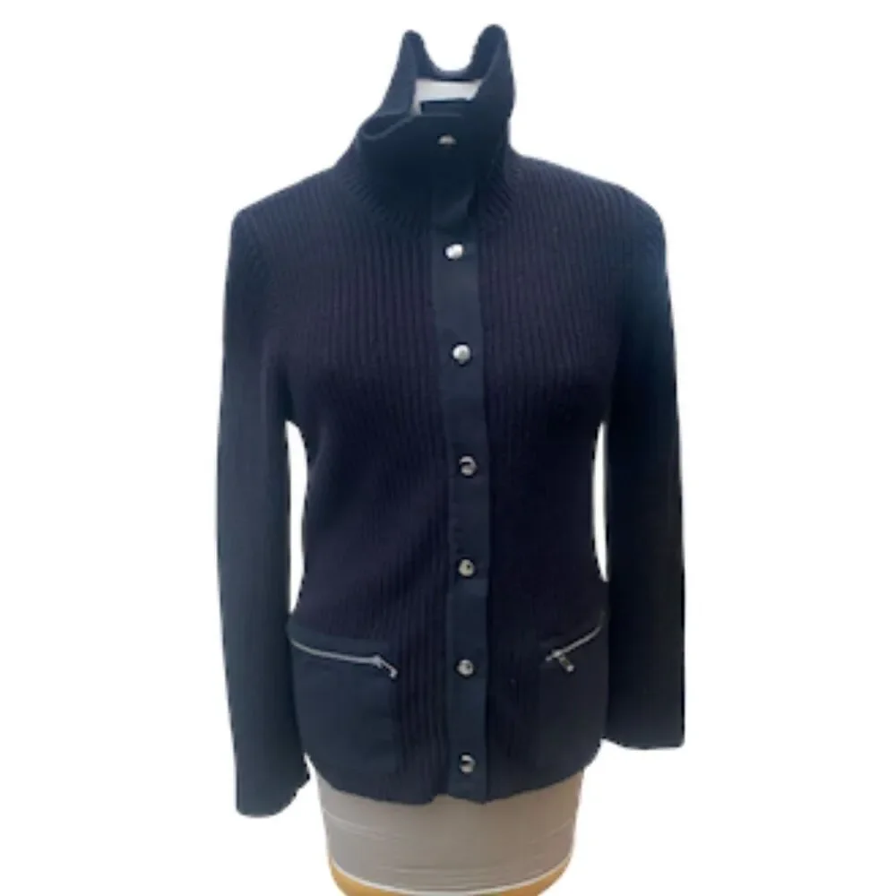 Jones New York Sport Cardigan Black Snap Front Zip Pockets Sz. L